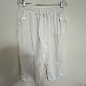 Kim Rogers White Crinkle Capri Pants PM Drawstring